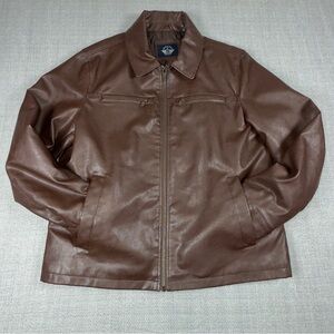 Vintage Dockers Mens Dark Brown Leather Bomber Jacket XL EXTRA LARGE Lined MINT